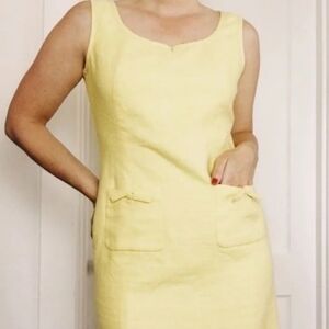 Talbots Yellow Dress Sleeveless Bow Detail Front Pockets Women's Size 6 Petite